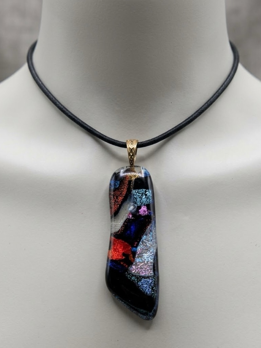 Fused Glass by Mac Handmade Dichroic Art Glass Asymmetric Pendant
